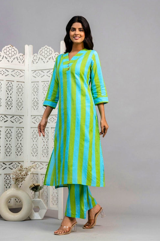 Auréline Coord Set - Blue and Green