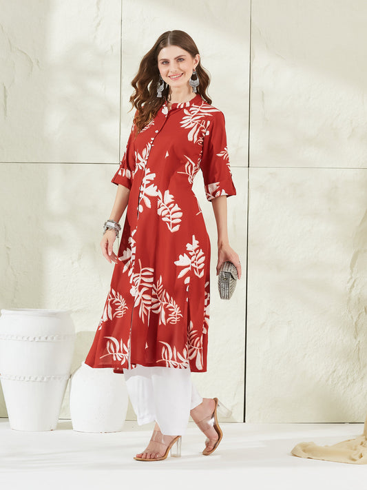 Dark Orange Rayon A-Line Kurta