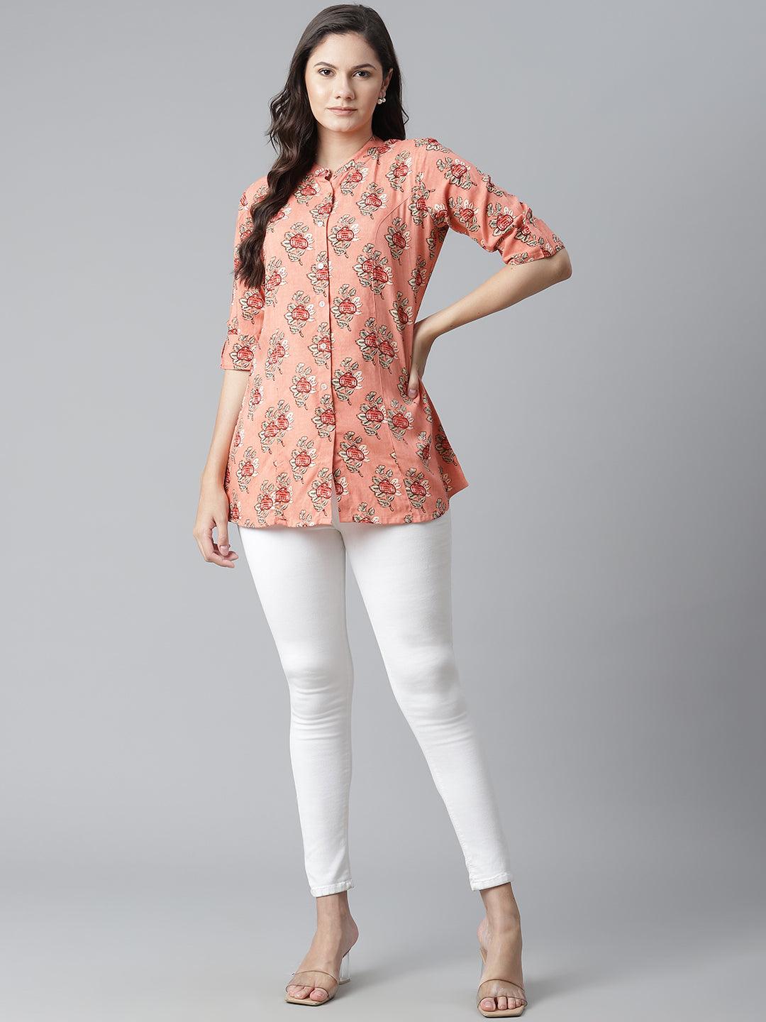 Peach Printed Rayon Top - world