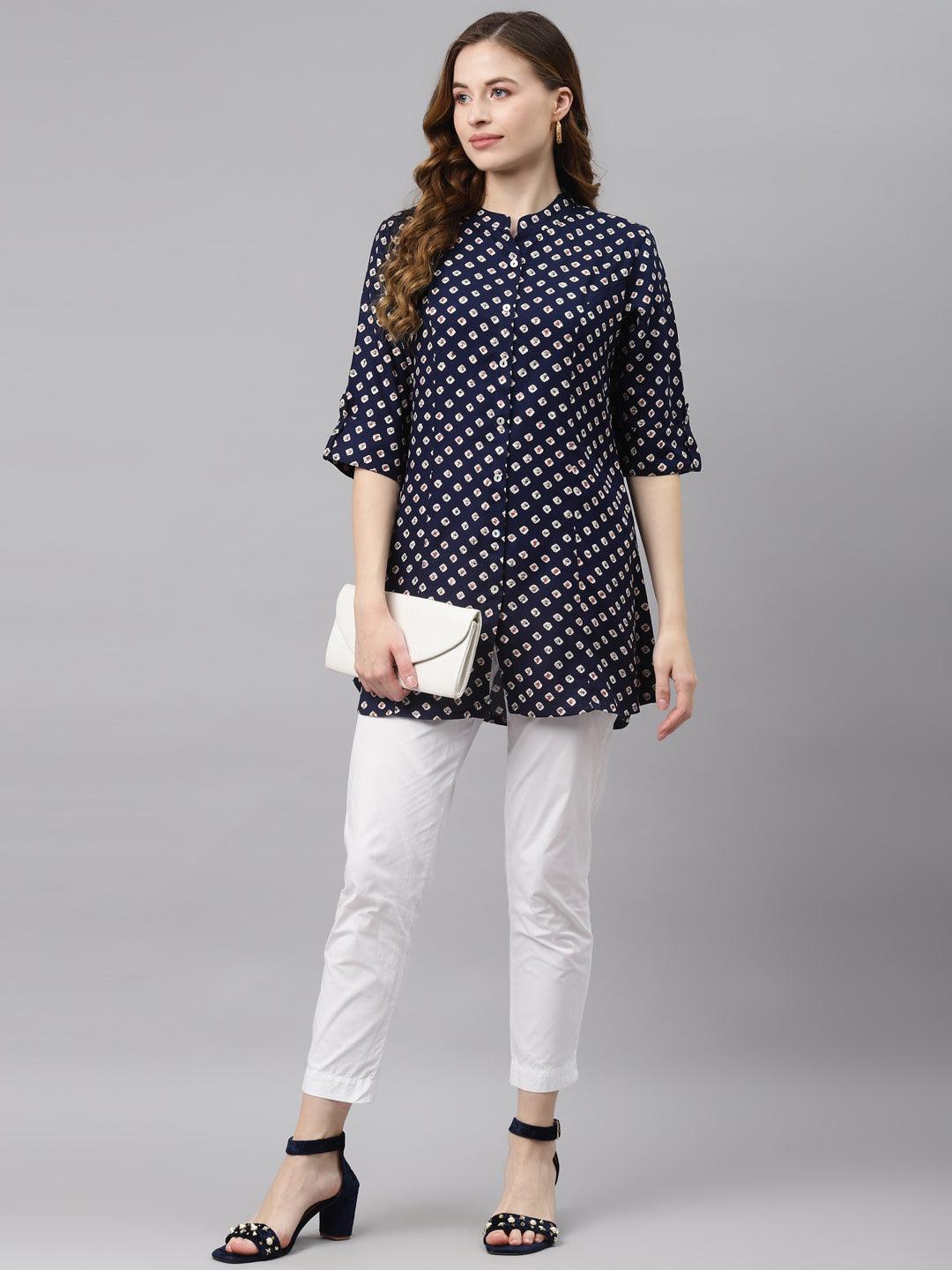 Blue Bandhani Print Rayon Top - world