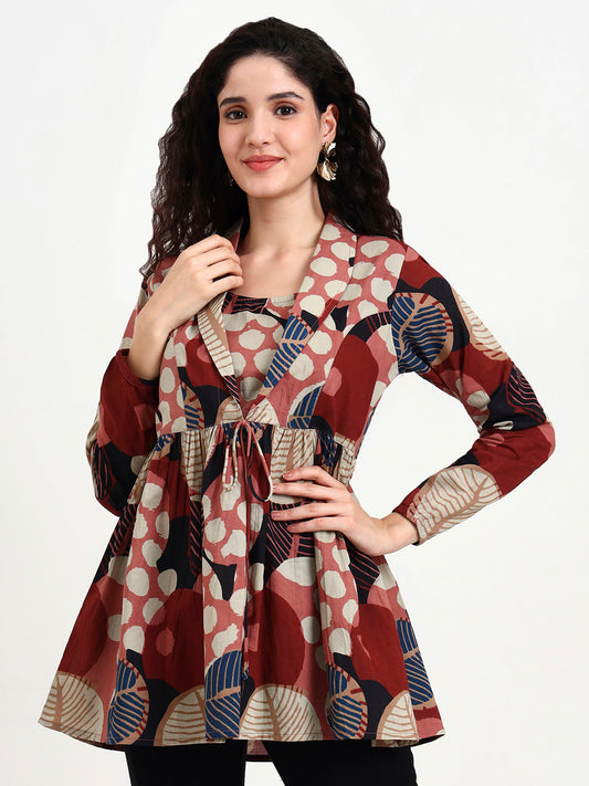 Maroon Floral Print Cotton Top