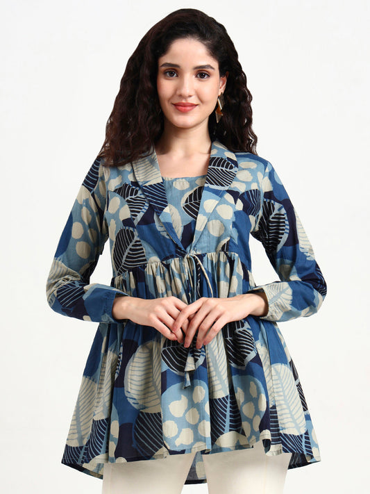 Blue Floral Print Cotton Top