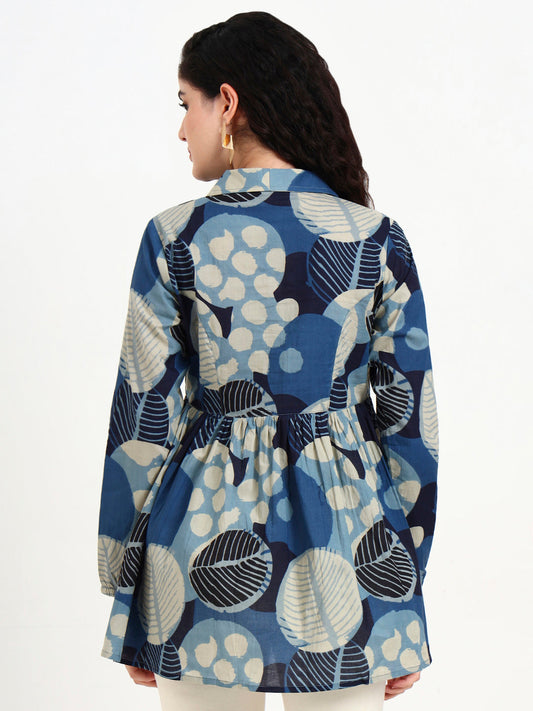 Blue Floral Print Cotton Top