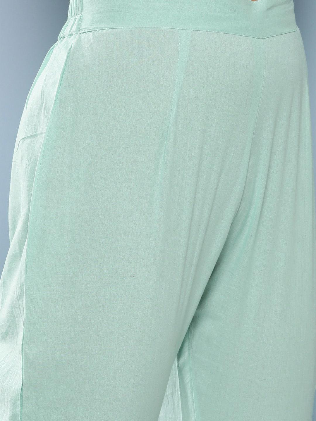 Sky Blue Hand Painted Floral Organza Anarkali Kurta Pant Set with Dupatta - world