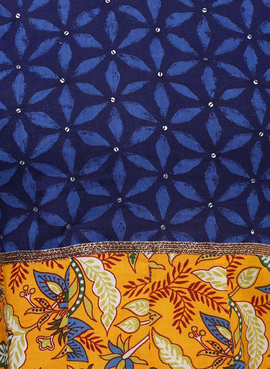 Gorgeous Blue And Mustard Anarkali - world