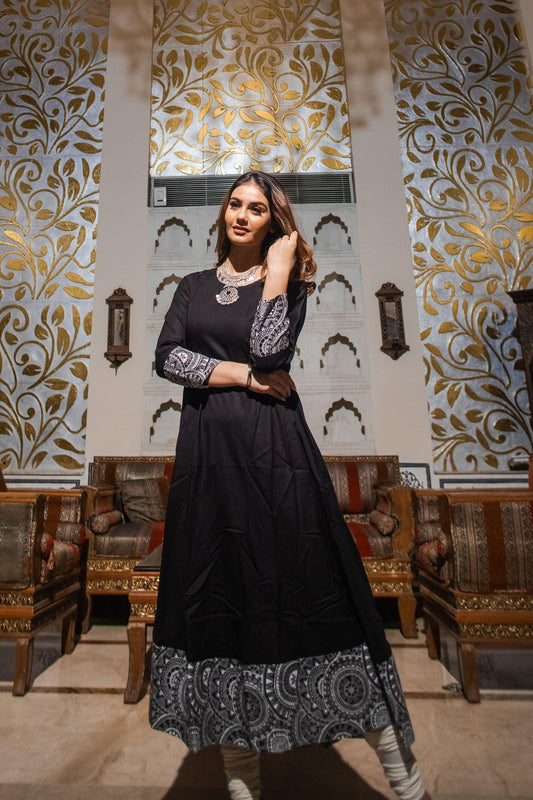 Black Rayon A-line Kurti - world.com