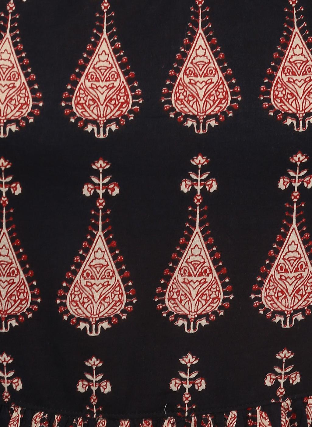 Black Printed Cotton Floor Length Anarkali Kurta - world