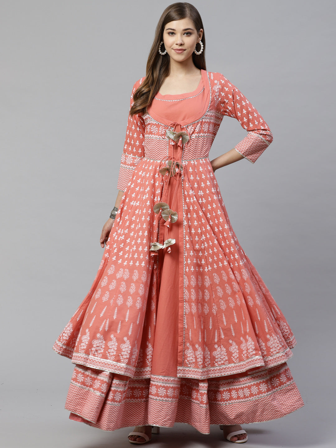 Women's Pink Khadi Print Cotton Layered Kurta – Atha Fashion