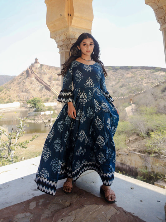 Blue Long Cotton Anarkali - world.com