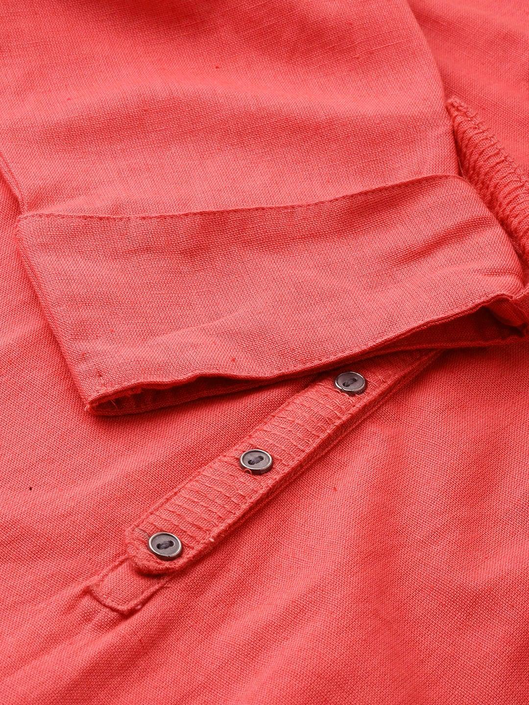 Peach Solid Straight Roll up Sleeve Kurti - world