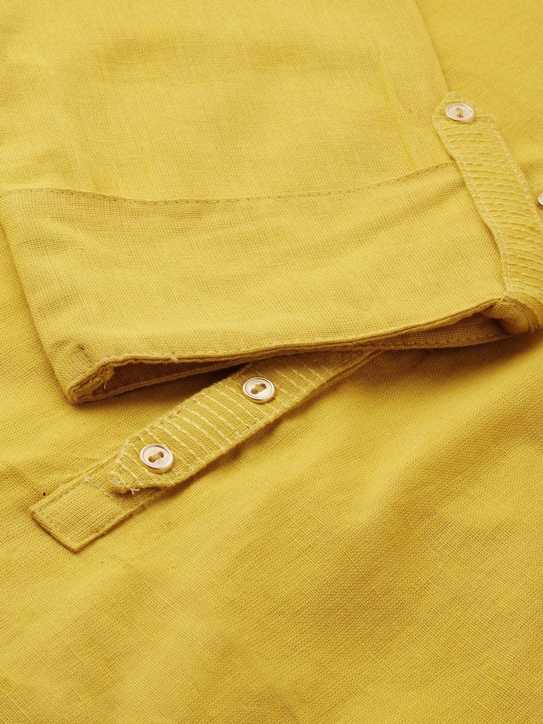 Yellow Solid Straight Roll up Sleeve Kurti - world