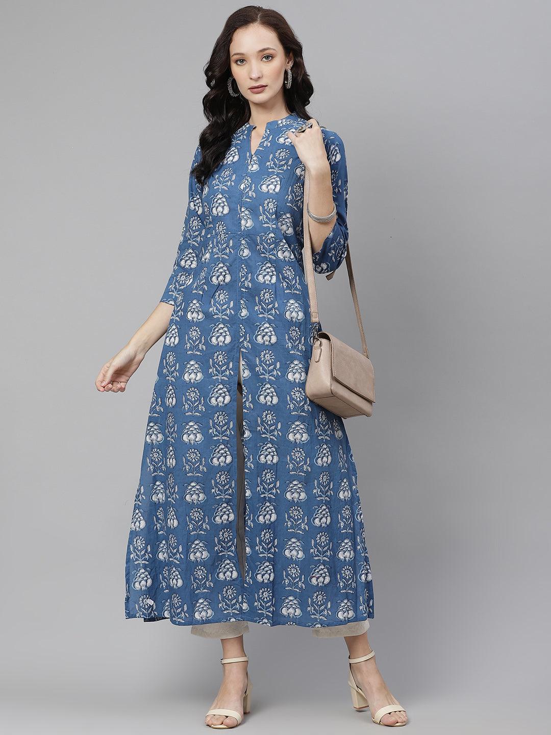 Blue Cotton shrug style kurta - world
