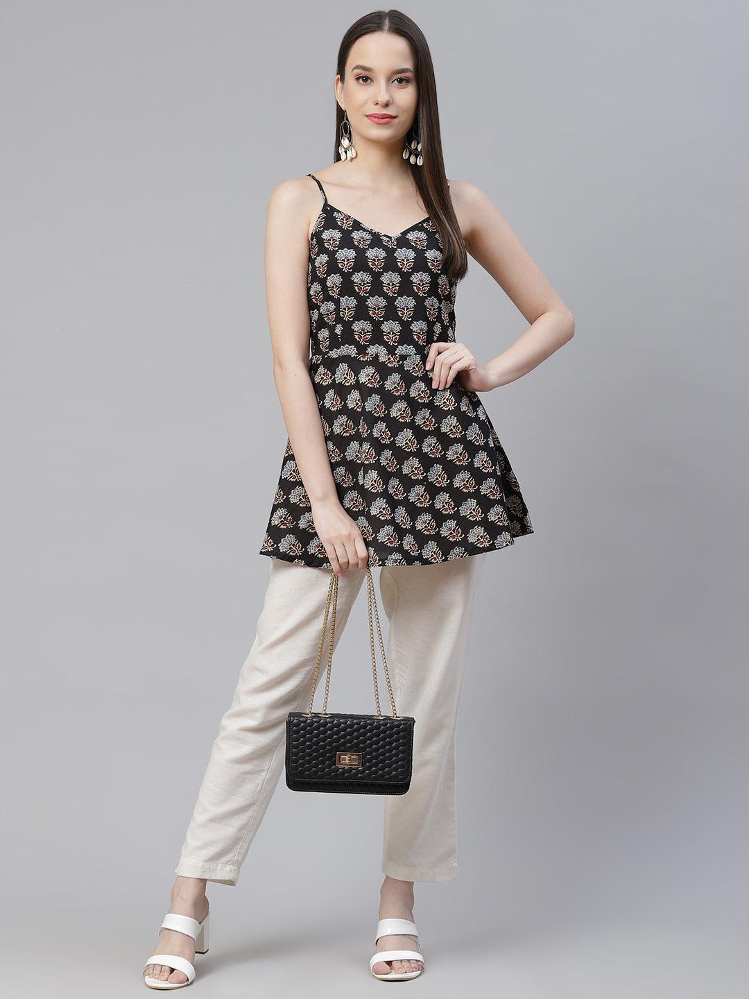 Block Printed Shoulder Strip Cotton Top - world