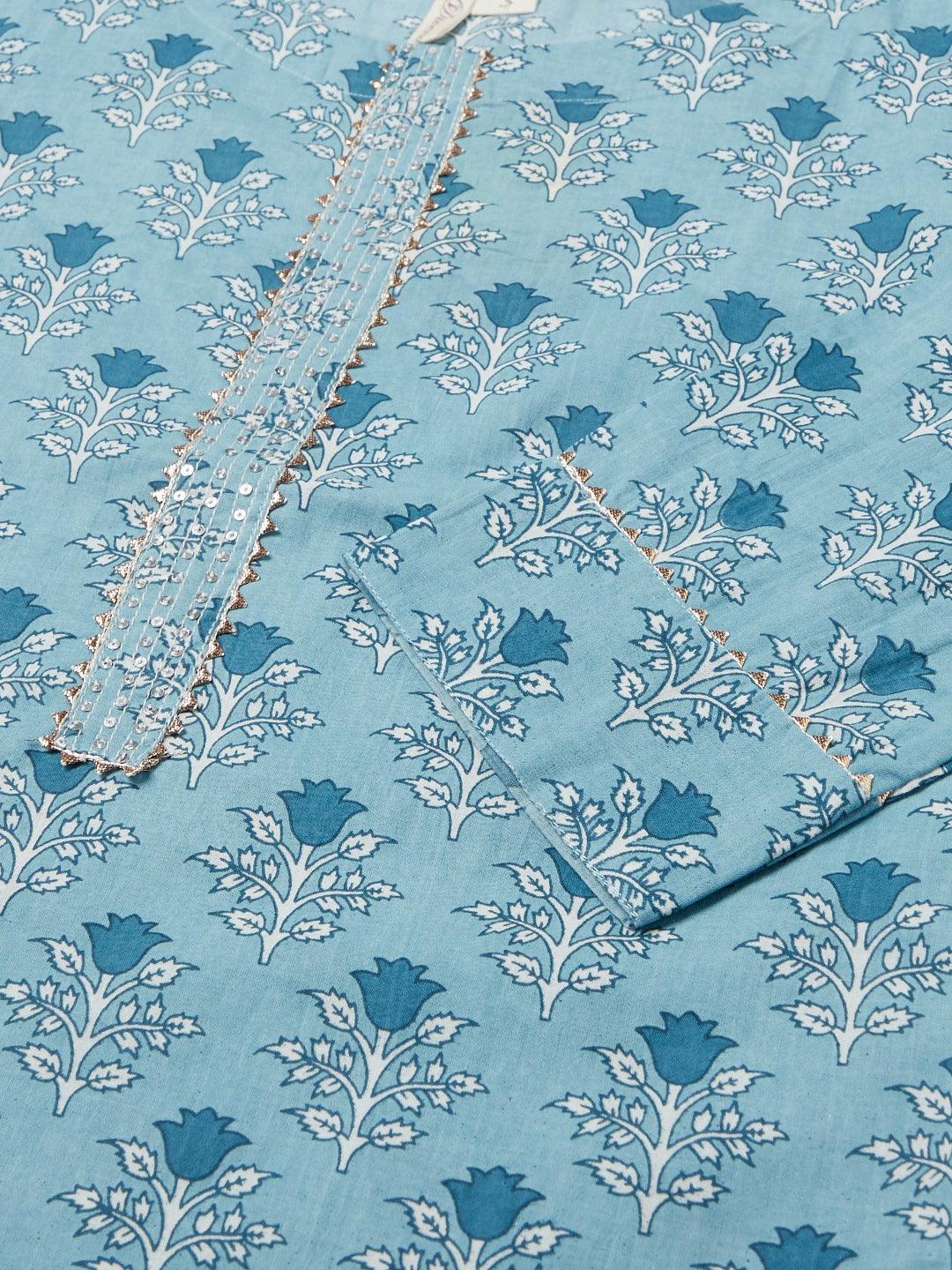Sky blue Floral Straight Kurta - world