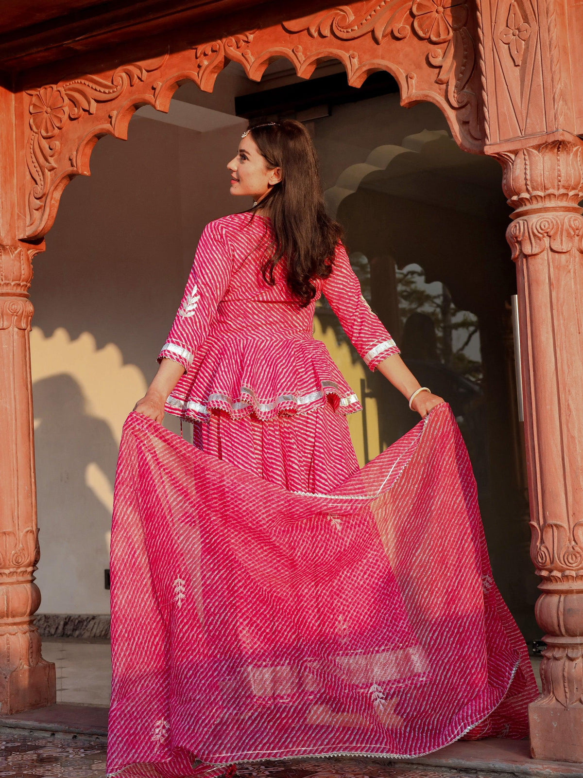 Pink Lehriya lehenga dupatta set - world.com