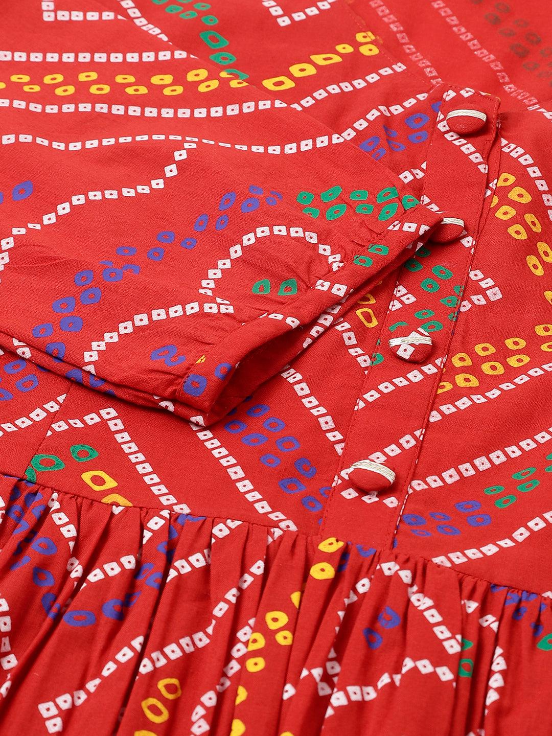 Red Bandhani Printed Cotton Peplum Top - world