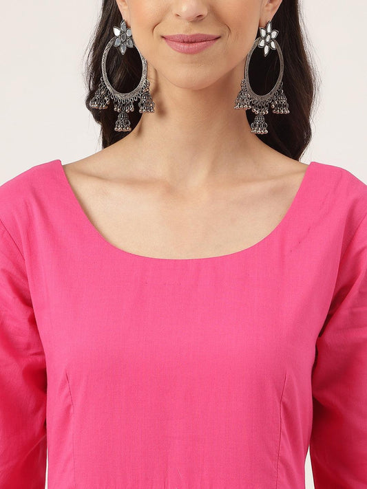 Pink Solid Anarkali Kurta Pant set with Dupatta - world
