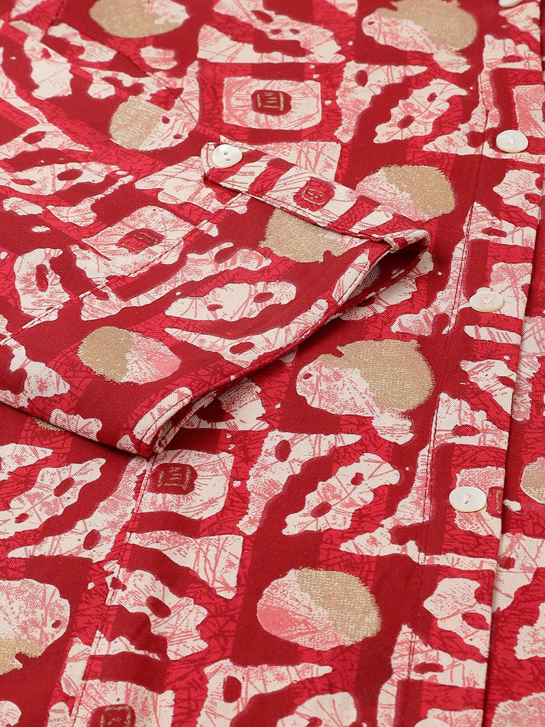 Red Abstract printed Rayon A-line Shirts Style Top - world