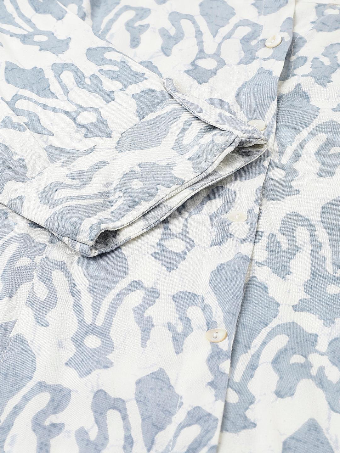 Off white Abstract printed Rayon A-line Shirts Style Top - world