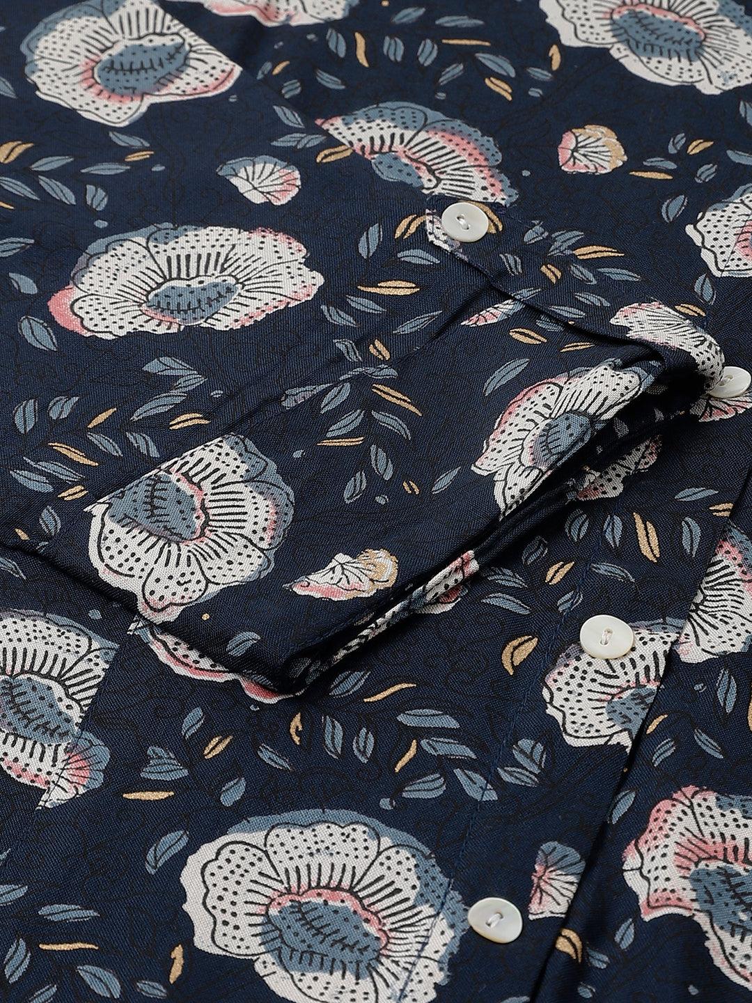 Blue Floral printed Rayon A-line Shirts Style Top - world