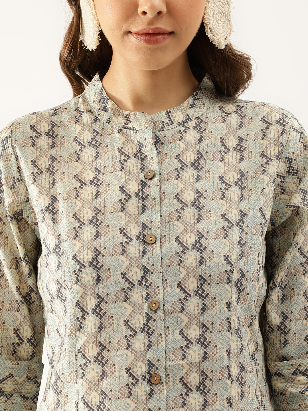 Sea Green Printed Chanderi Regular Top