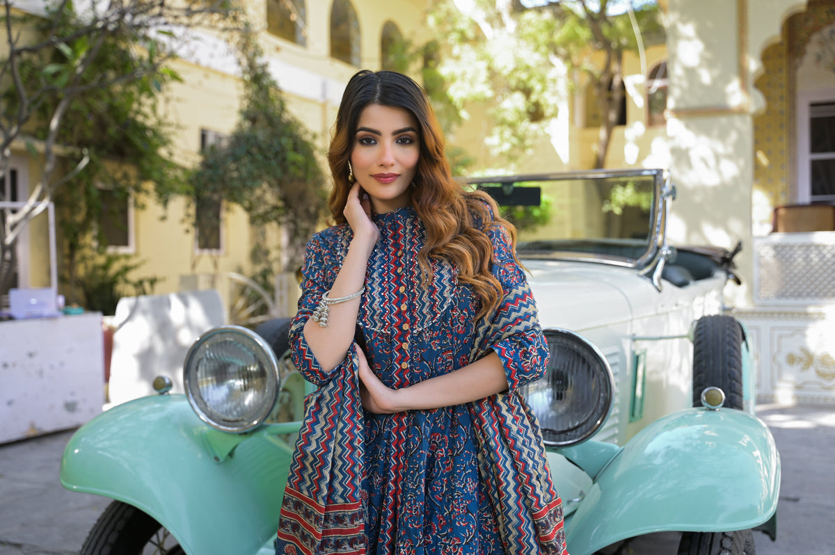 Multicolor Floral Print Cotton Fabric Kurta Pant With Dupatta