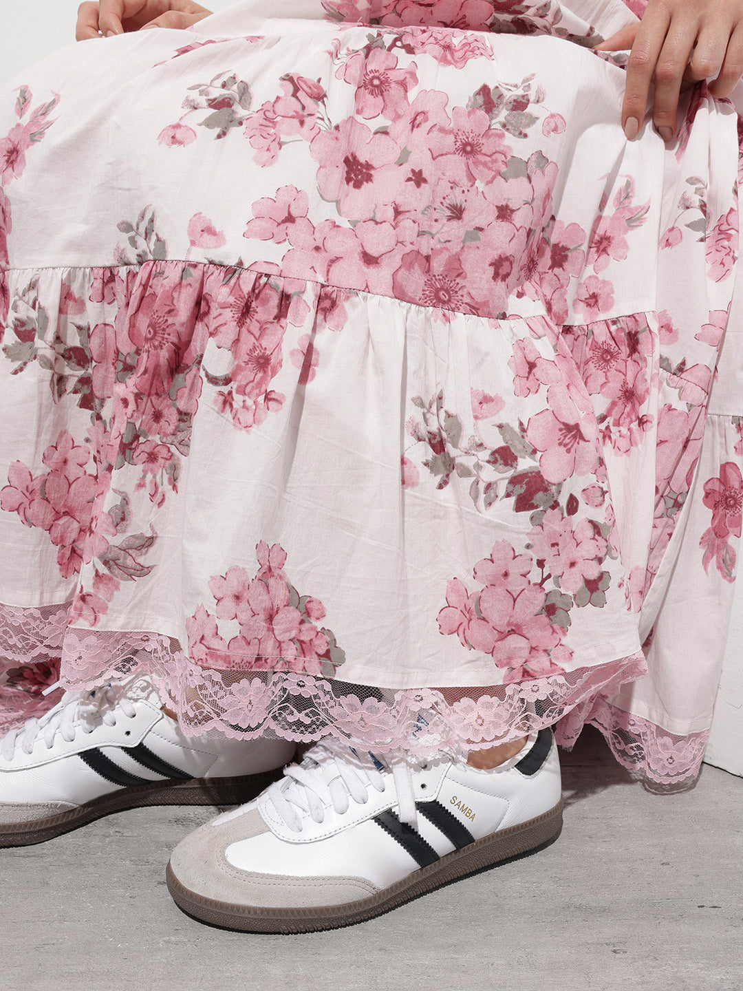 White Floral Shoulder strap Cotton Dress