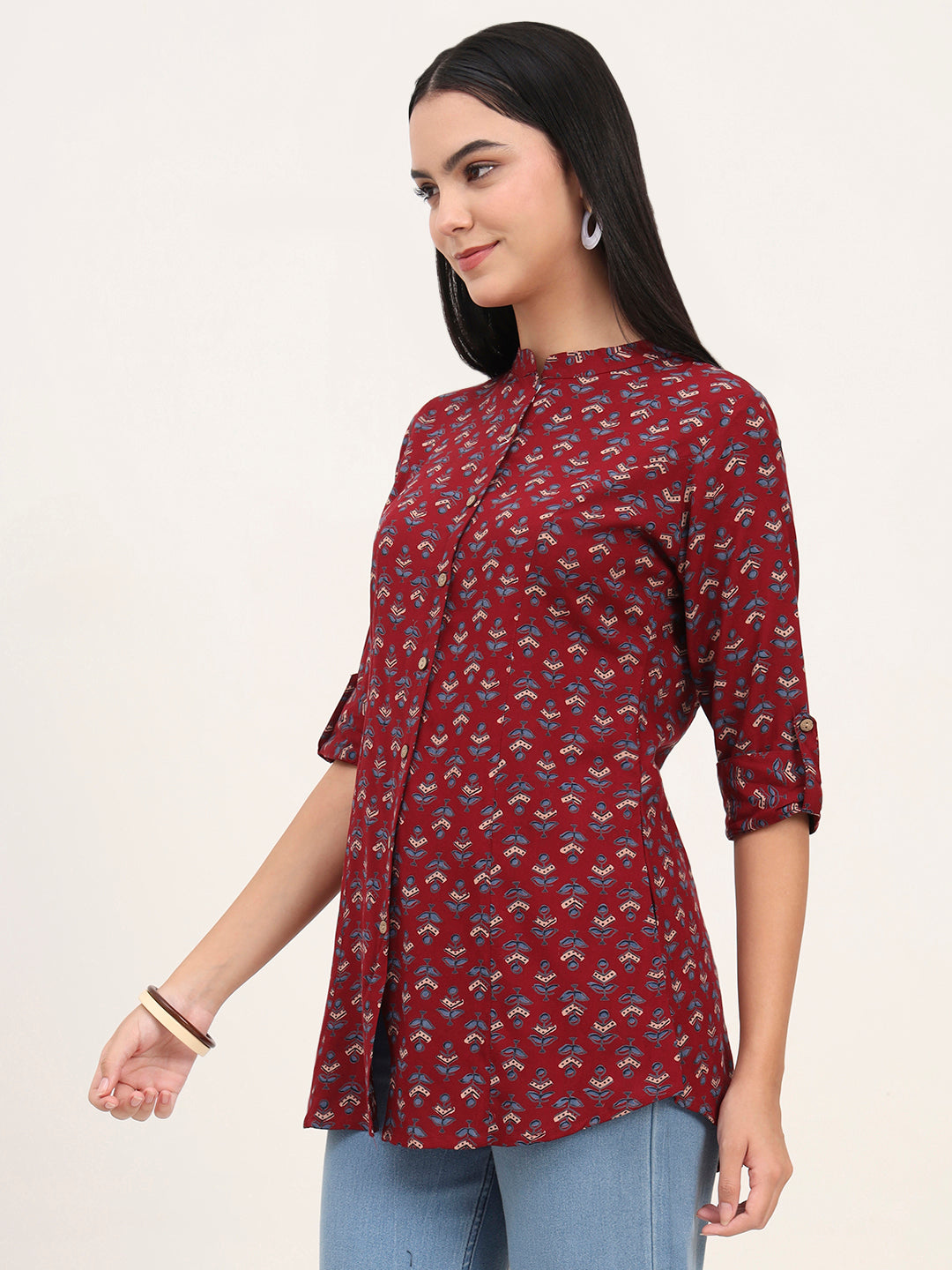Maroon Rayon A-Line Top