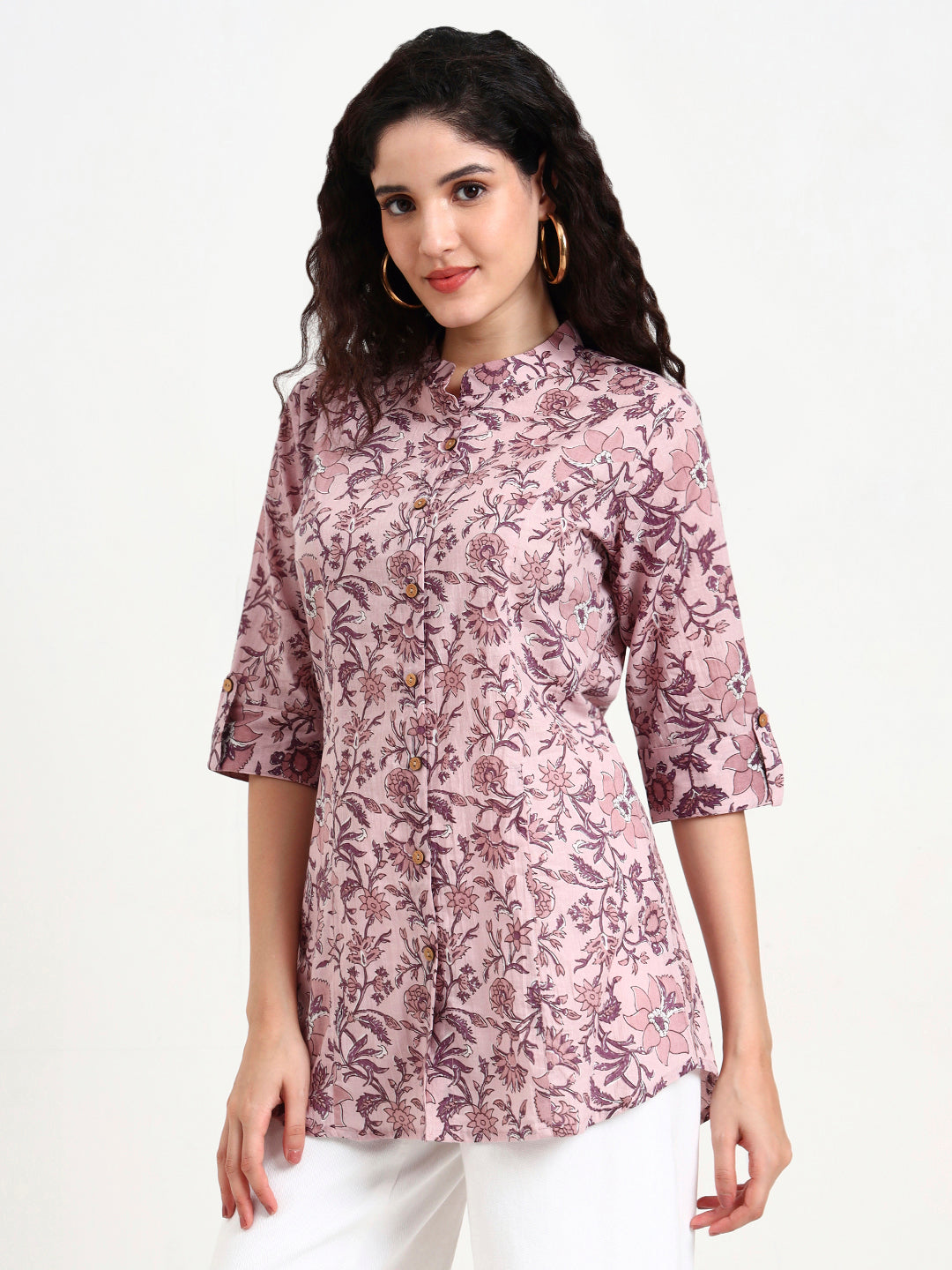 Light Purple Floral Print Cotton Top