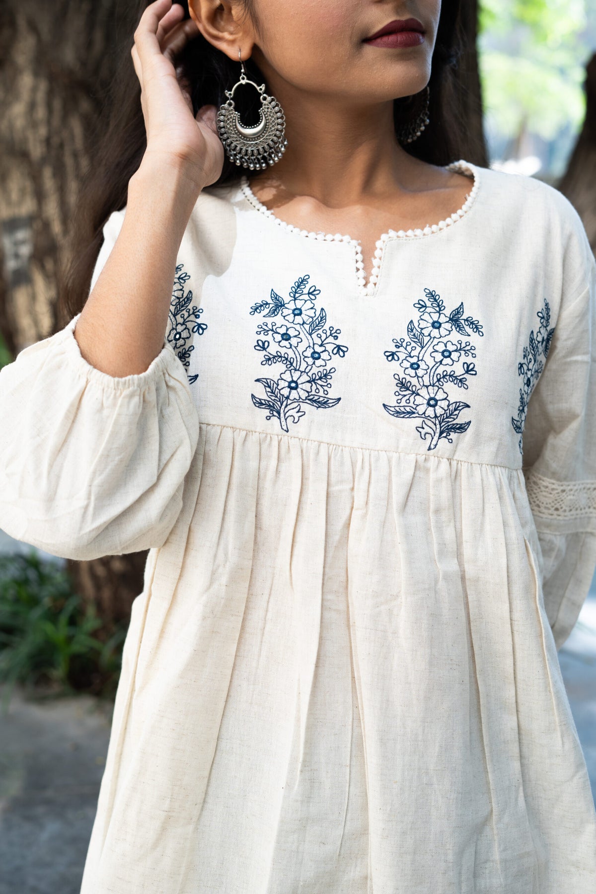 Cloudy Skies Embroidered Kurti
