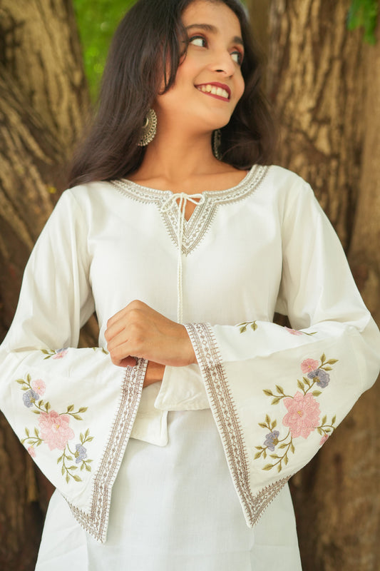 Blossom Belle Kurti - White
