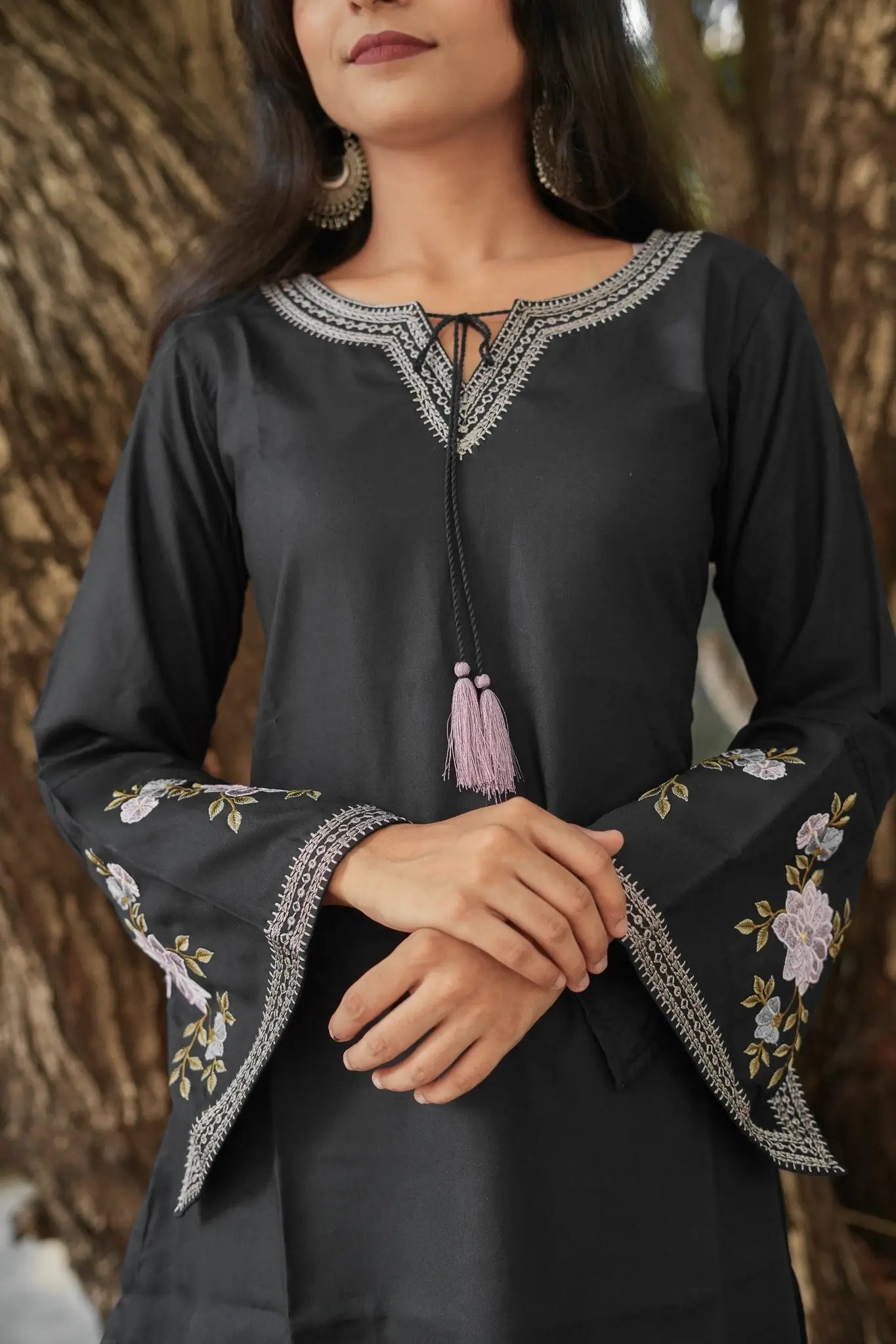 Blossom Belle Embroidered Kurti - Black