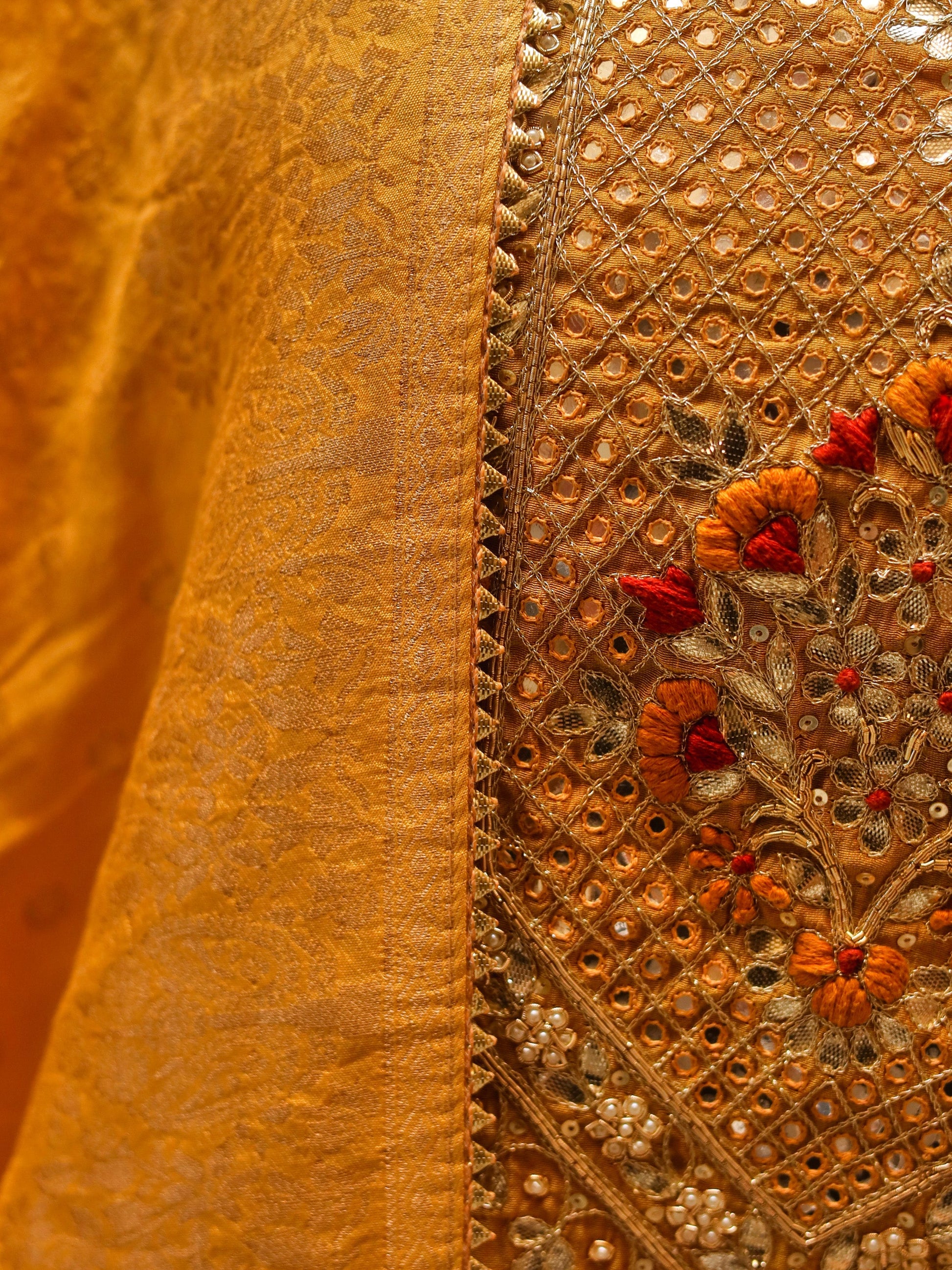 Yellow Gold Embroidered Chenderi Kurta Sharara Set with Dupatta