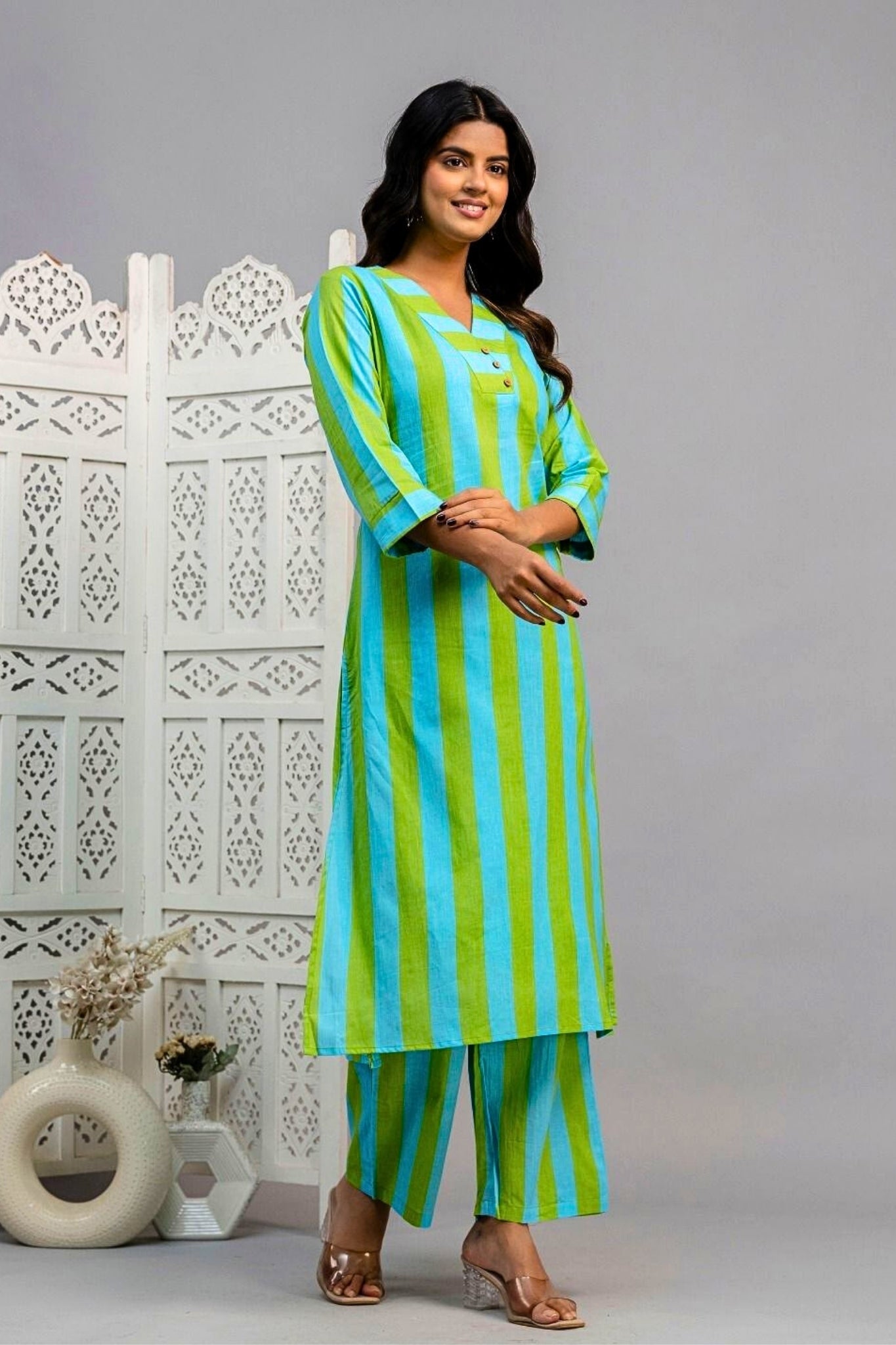 Auréline Coord Set - Blue and Green