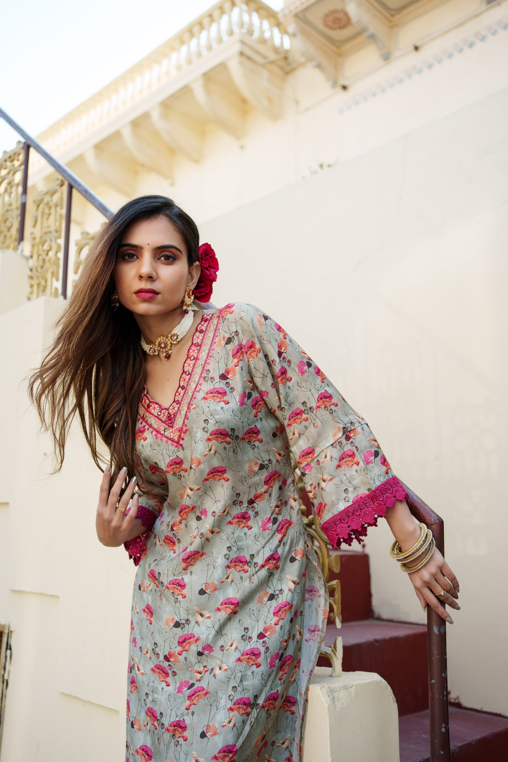 Women Pista Green Muslin Kurta With Cut Work Embroidered Neckline & Solid Bottom Set