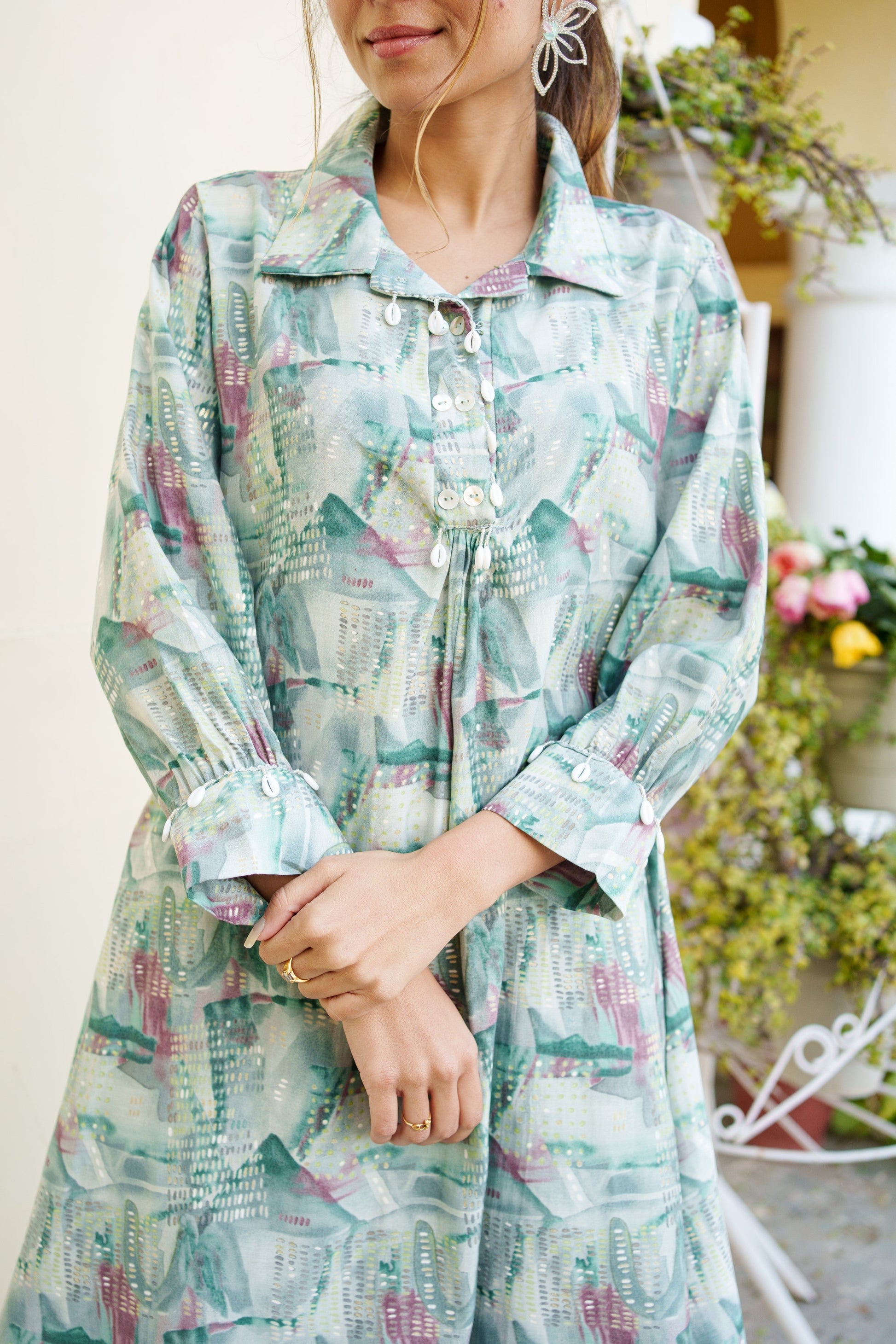 Women Muslin Printed Cord Set with Lace detail & Bottom Set