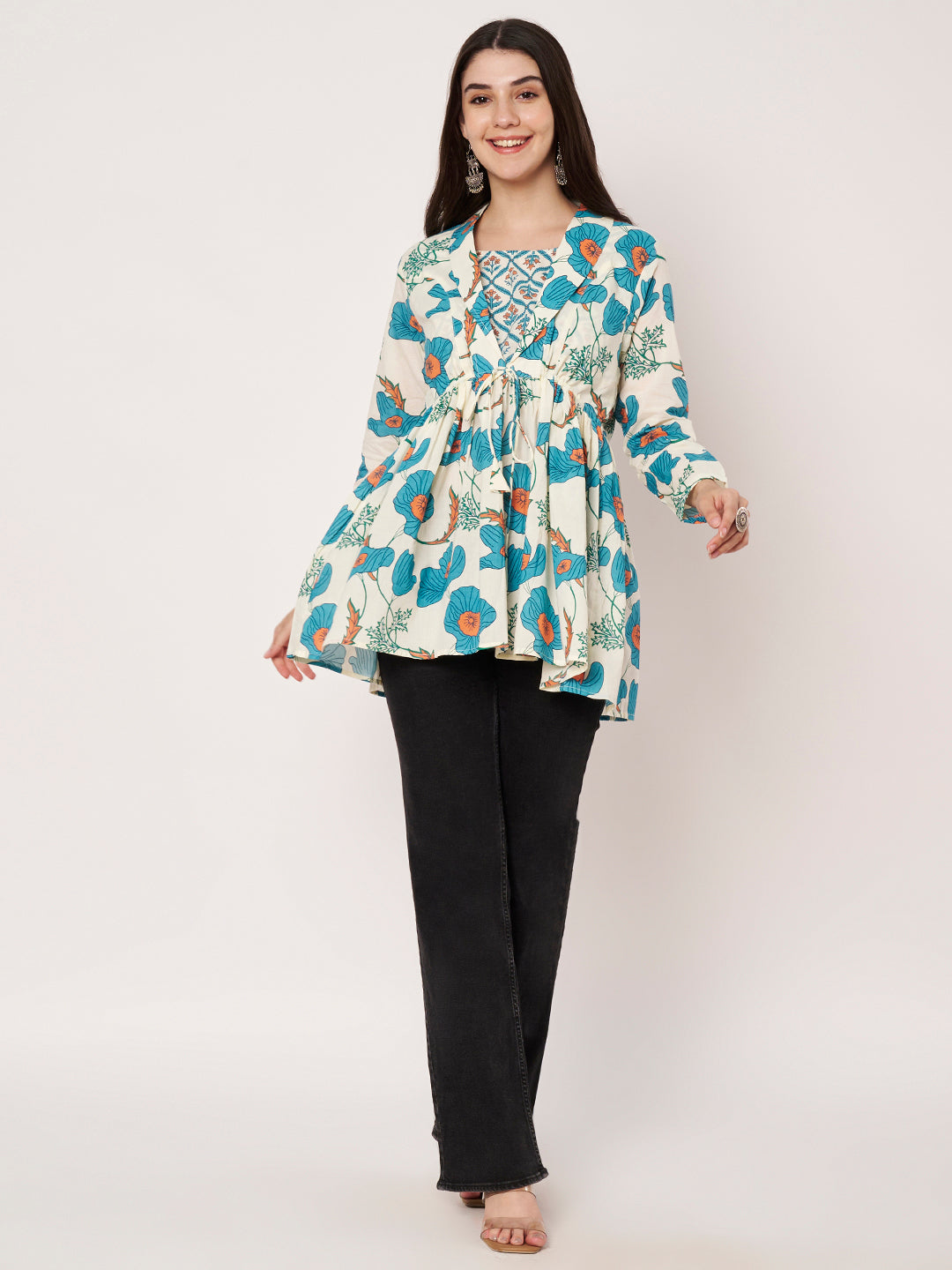 Cloudy Petals Jacket Peplum Kurti