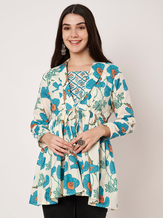 Cloudy Petals Jacket Peplum Kurti