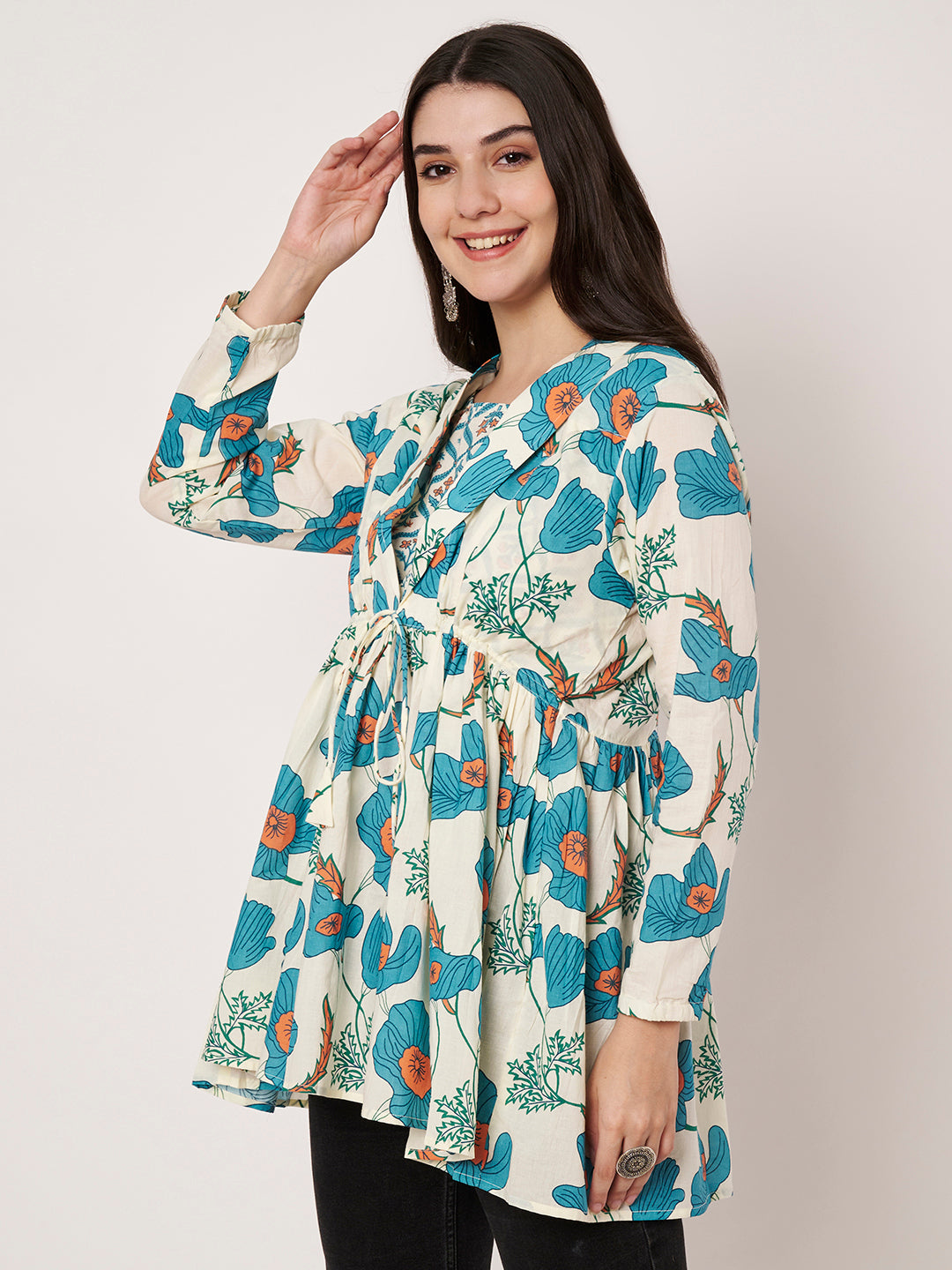 Cloudy Petals Jacket Peplum Kurti