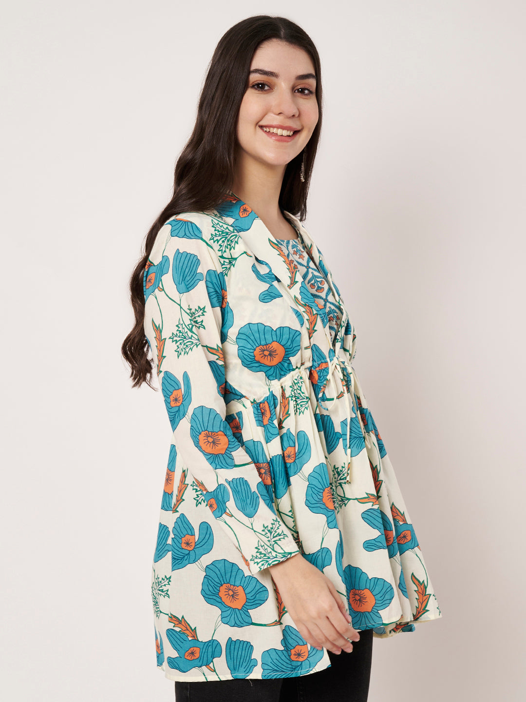 Cloudy Petals Jacket Peplum Kurti