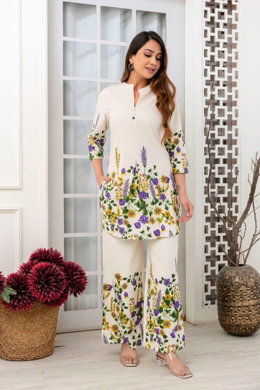 Basant Bliss Coord Set - Lavender and Yellow