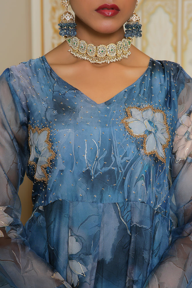 Women Embroidered Anarkali Kurta with solid pant & Dupatta