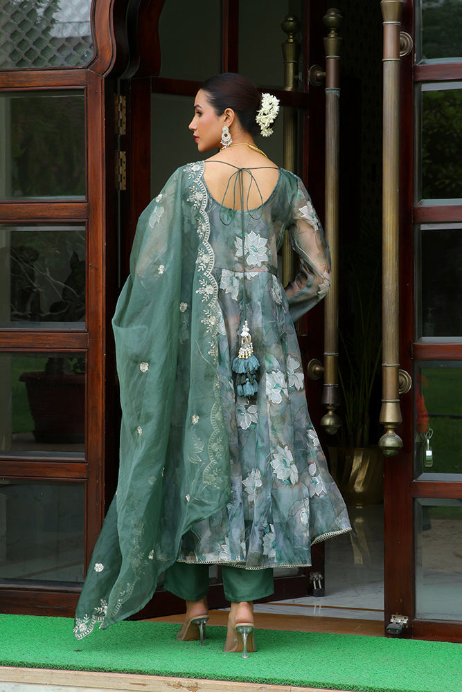Women Embroidered Anarkali Kurta with solid pant & Dupatta