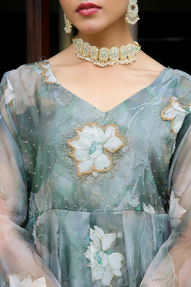 Women Embroidered Anarkali Kurta with solid pant & Dupatta