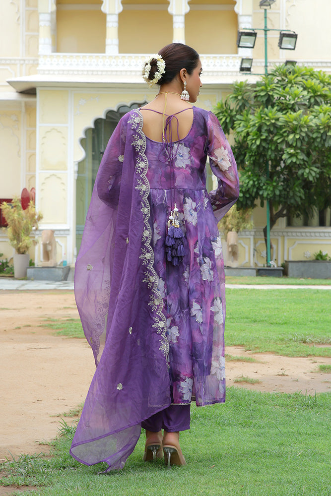 Women Embroidered Anarkali Kurta with solid pant & Dupatta