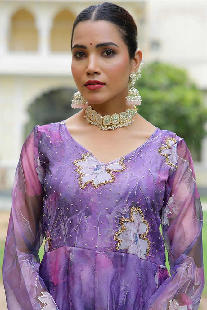 Women Embroidered Anarkali Kurta with solid pant & Dupatta