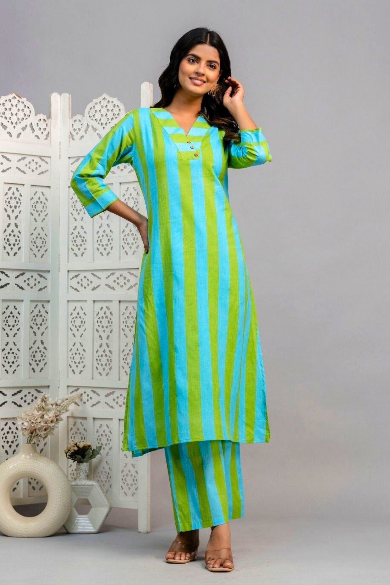 Auréline Coord Set - Blue and Green