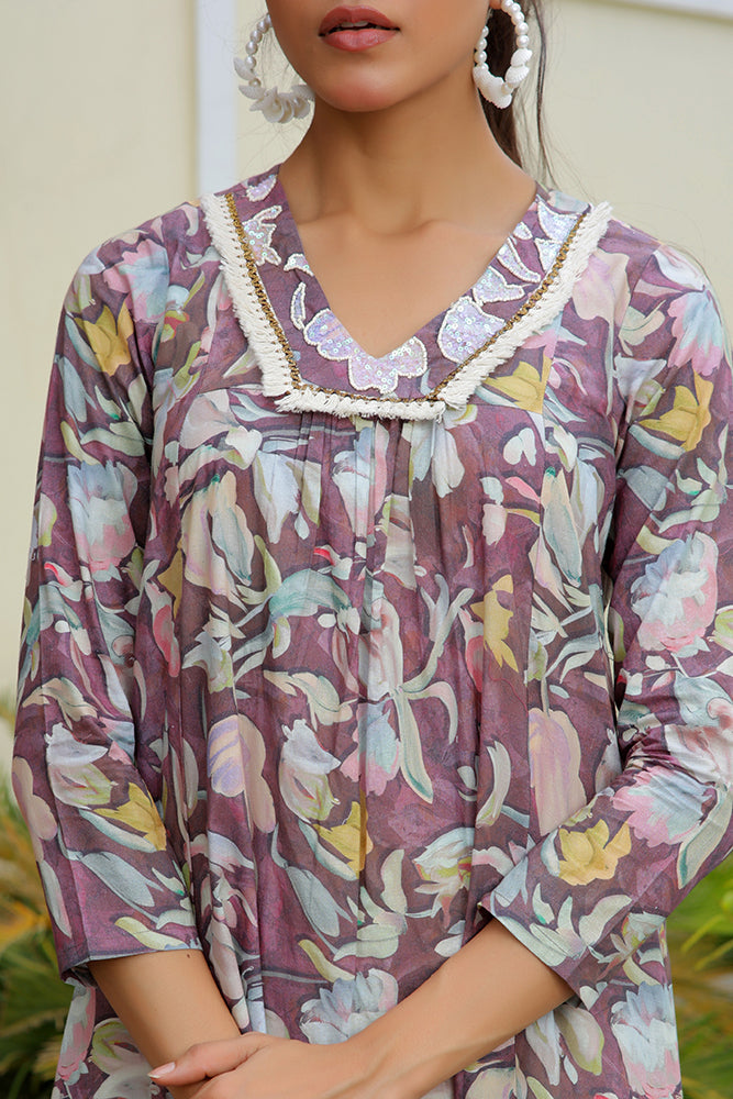 Women Printed Kurta Set With Solid Pants
