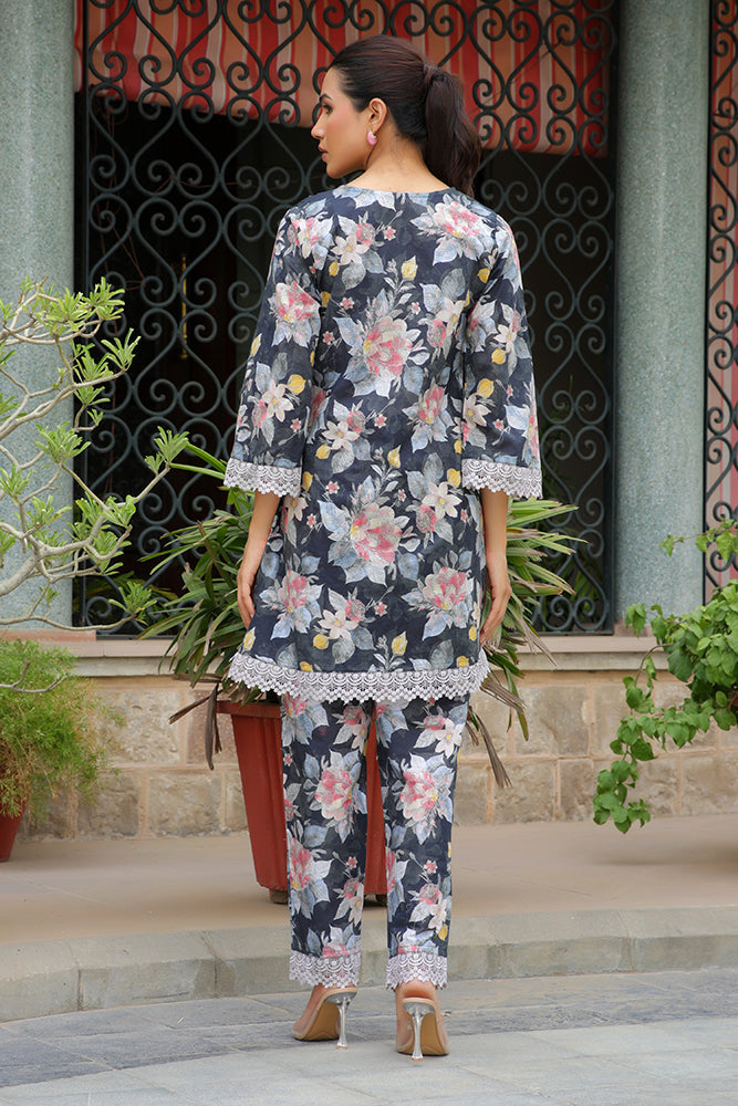 Women black printed CORD set with PRINTED pants