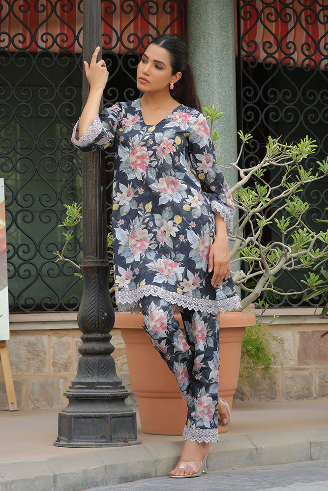 Women black printed CORD set with PRINTED pants